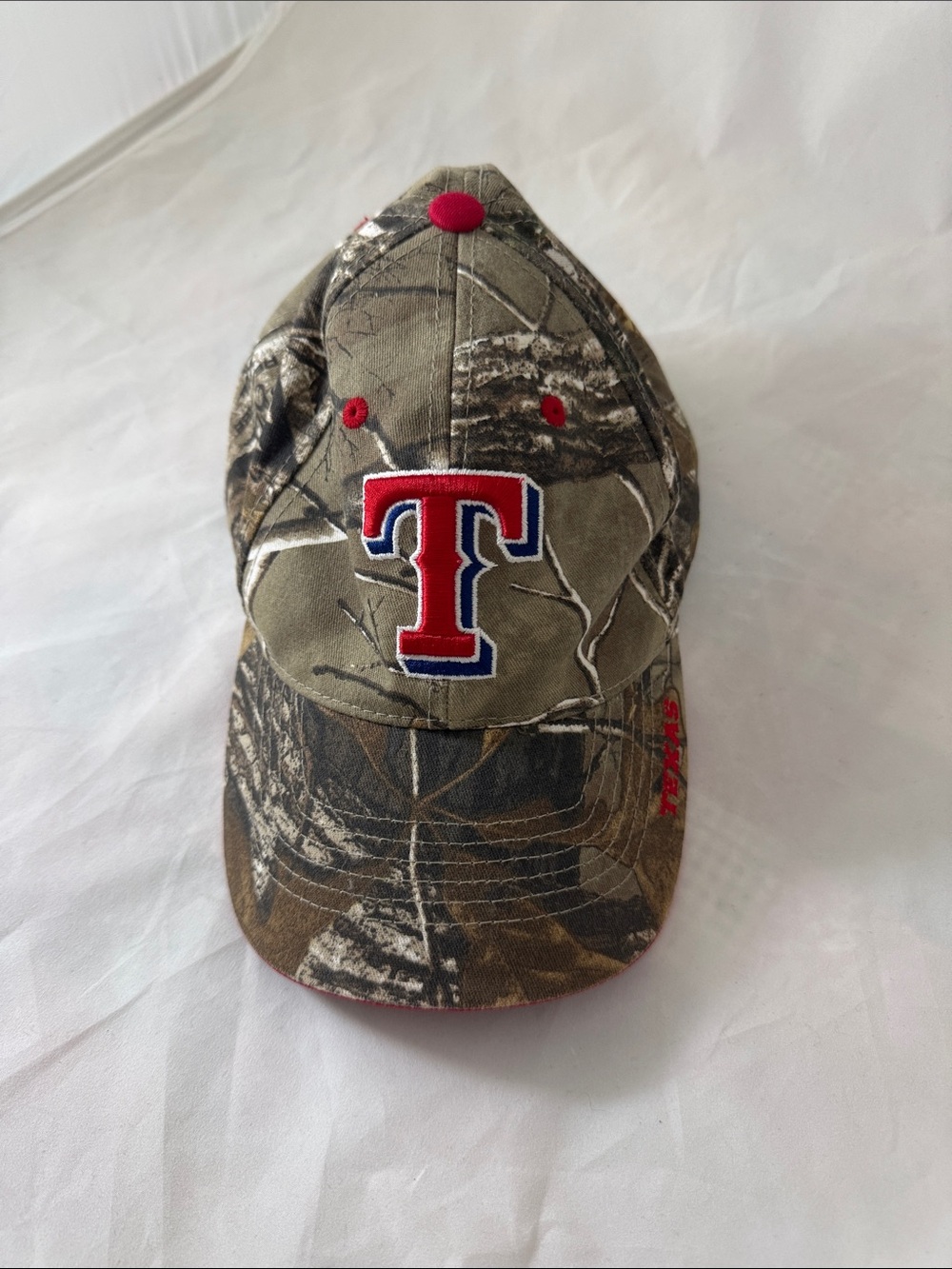 Texas Rangers Camo Baseball Cap with Red 'T'